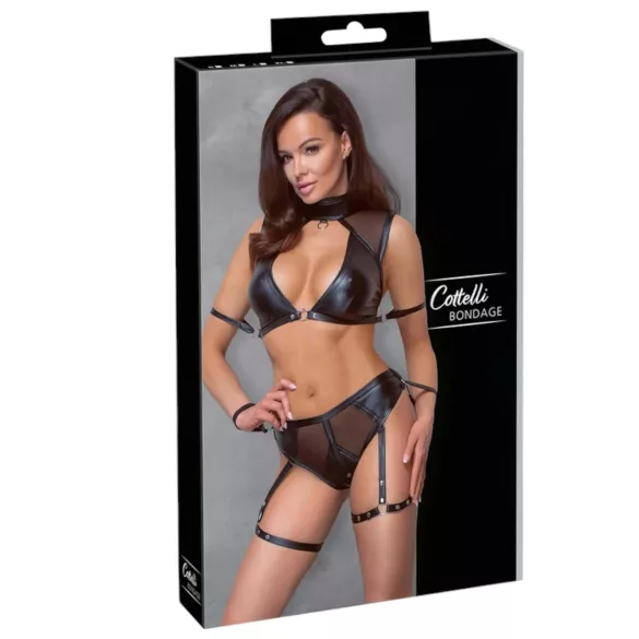 Cottelli Bondage - Zestaw biustonosza z siateczkową wstawką (czarny) - XL