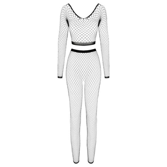 Cottelli - komplet bielizny z długim rękawem - siateczka czarna - S-L