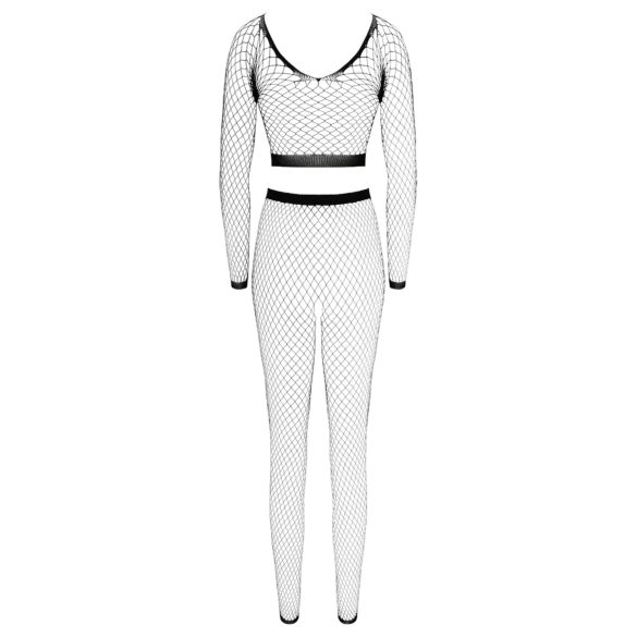 Cottelli - komplet bielizny z długim rękawem - siateczka czarna - S-L