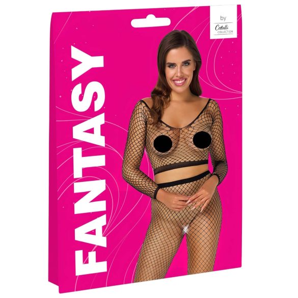 Cottelli - komplet bielizny z długim rękawem - siateczka czarna - S-L