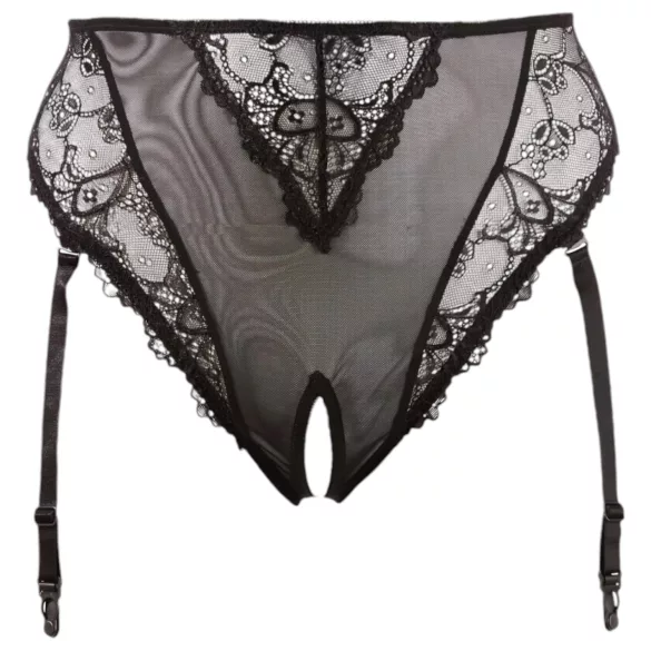 Cottelli Plus Size - koronkowe figi z pasem do pończoch (czarne)