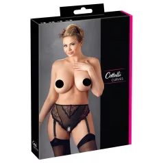   Cottelli Plus Size - koronkowe figi z pasem do pończoch (czarne) - XXXXL