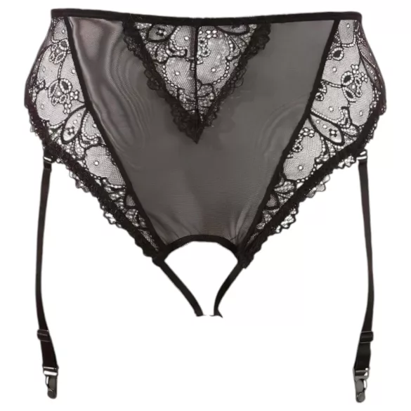 Cottelli Plus Size - koronkowe figi z pasem do pończoch (czarne) - XXXXL