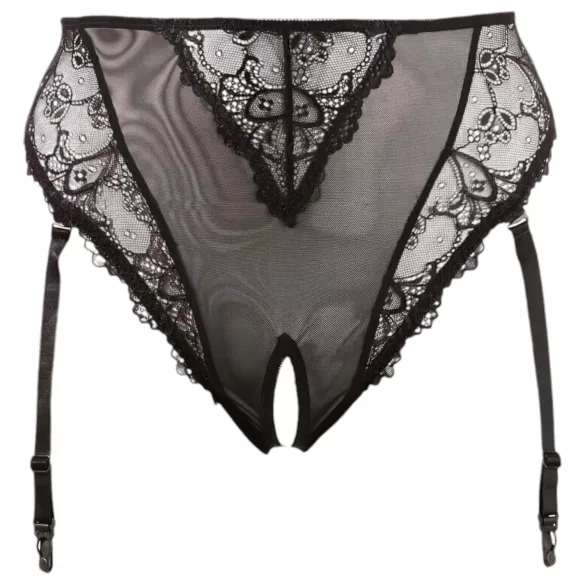 Cottelli Plus Size - koronkowe figi z pasem do pończoch (czarne) - XXXXL