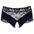 Cottelli Plus Size - figi otwarte z koronką i perełkami - czarne