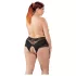 Cottelli Plus Size - figi otwarte z koronką i perełkami - czarne - 2XL