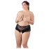 Cottelli Plus Size - figi otwarte z koronką i perełkami - czarne - 4XL