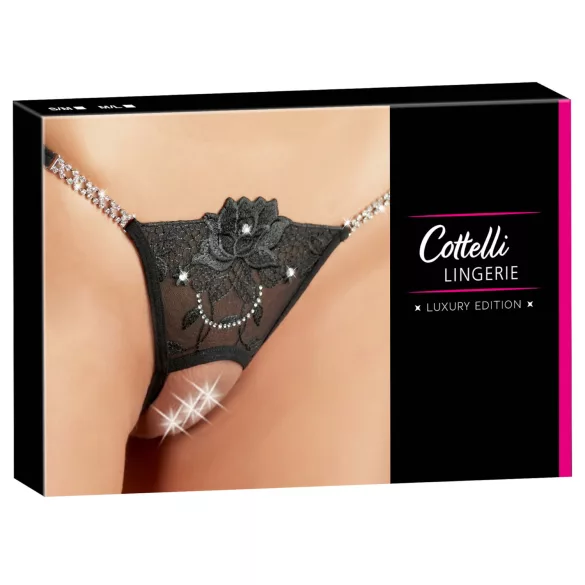 Cottelli - stringi otwarte - błyszczący kwiat - M/L
