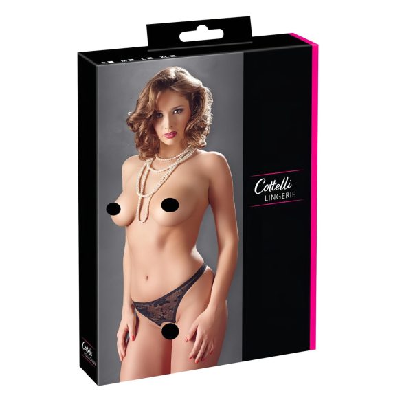Cottelli - Stringi koronkowe z perłami (czarne) - XL