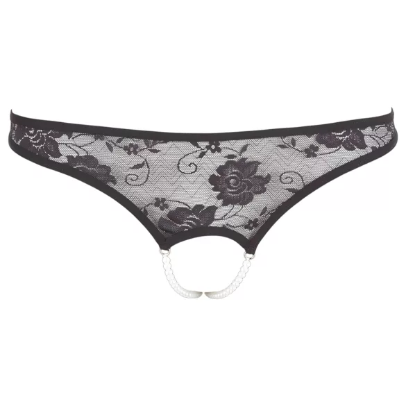Cottelli - stringi otwarte z koronką i perełkami - czarne - XL