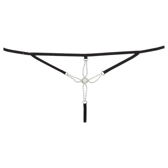 Cottelli - string damski otwarty z kryształkami - czarny - M/L