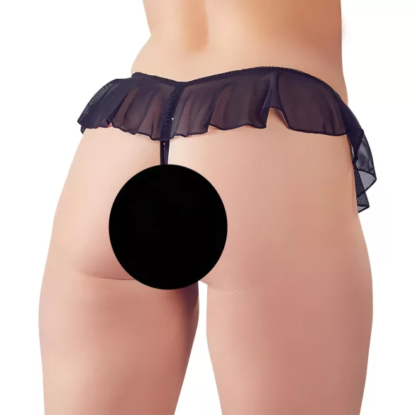 Cottelli - stringi otwarte z perełkami - czarne, z falbanką
