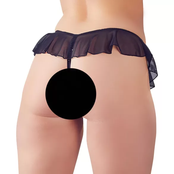 Cottelli - stringi otwarte z perełkami - czarne, z falbanką - M