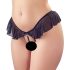 Cottelli - otwarte stringi z perełkami i falbanką (czarne) - XL