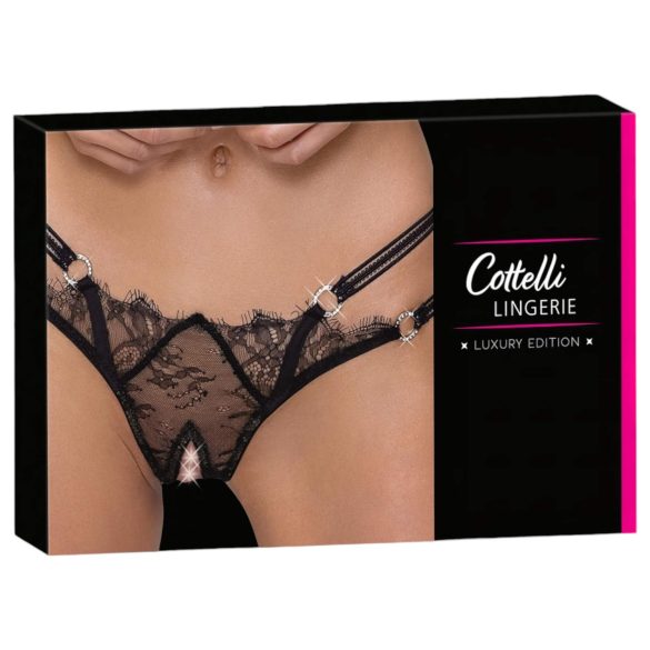Cottelli - luksusowe stringi z pierścieniami (czarne) - M/L