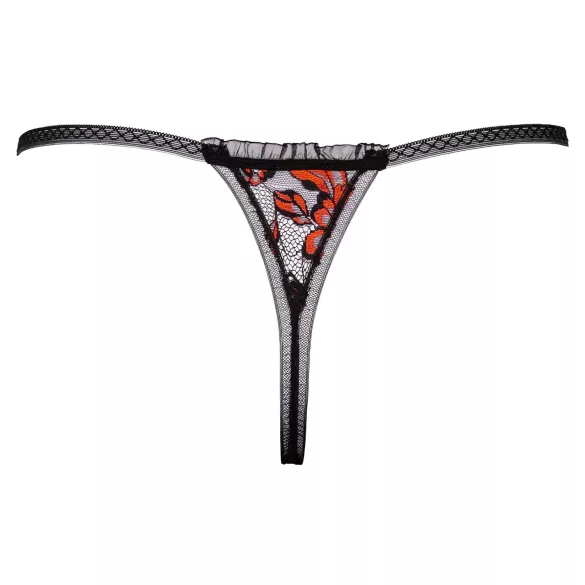Cottelli - stringi damskie z kwiatową aplikacją i perełkami - czarne - M/L