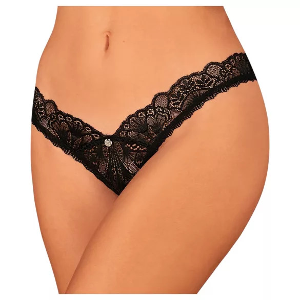 Obsessive - stringi otwarte z koronką - czarne - M/L