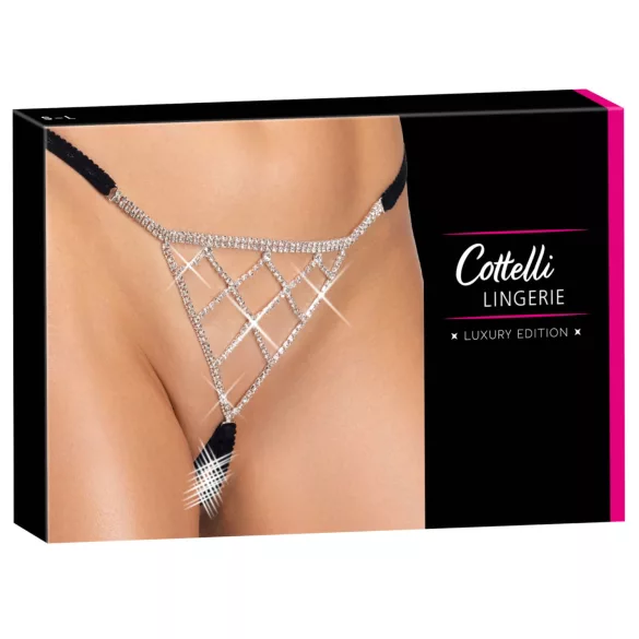 Cottelli - string otwarty - srebrna ozdoba - czarny (S-L)