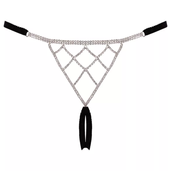 Cottelli - string otwarty - srebrna ozdoba - czarny (S-L)