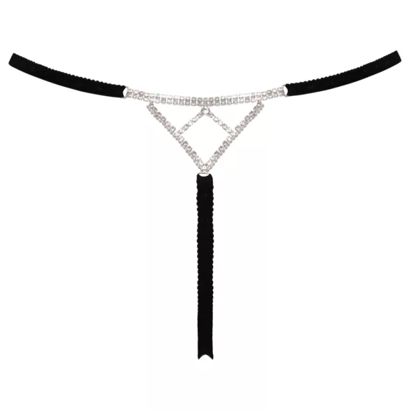 Cottelli - string otwarty - srebrna ozdoba - czarny (S-L)