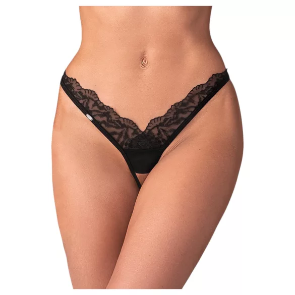 Obsessive - stringi koronkowe transparentne - czarne - L/XL