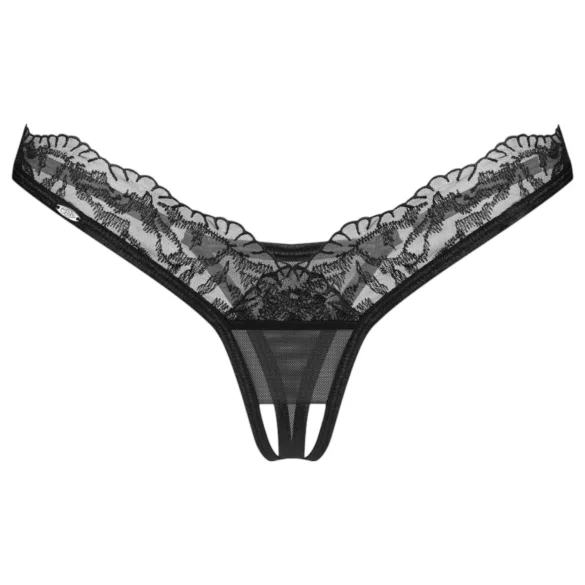 Obsessive - stringi koronkowe transparentne - czarne - L/XL
