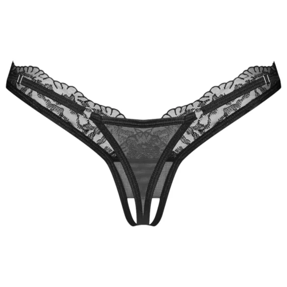 Obsessive - stringi koronkowe transparentne - czarne - L/XL