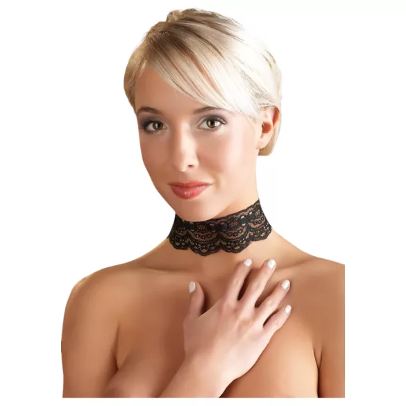 Cottelli - skórzana koronka obroża na szyję, dodatek do stroju BDSM