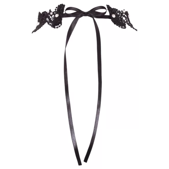 Cottelli - choker koronkowy z perełkami - czarny