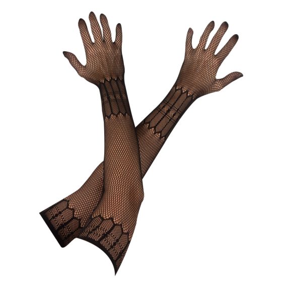 Cottelli Collection - długie wzorzyste rękawiczki z jednym palcem - czarne (S-L)