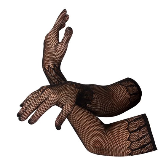 Cottelli Collection - długie wzorzyste rękawiczki z jednym palcem - czarne (S-L)