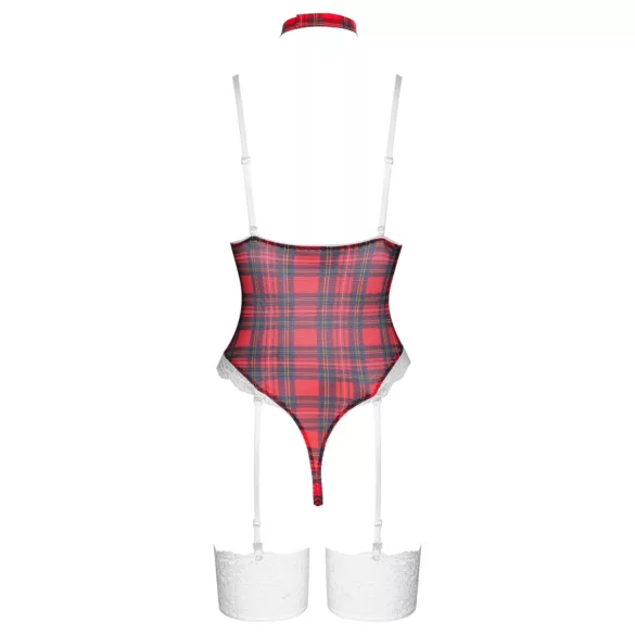 Cottelli - koronkowe body z motywem kratki - czerwone - M