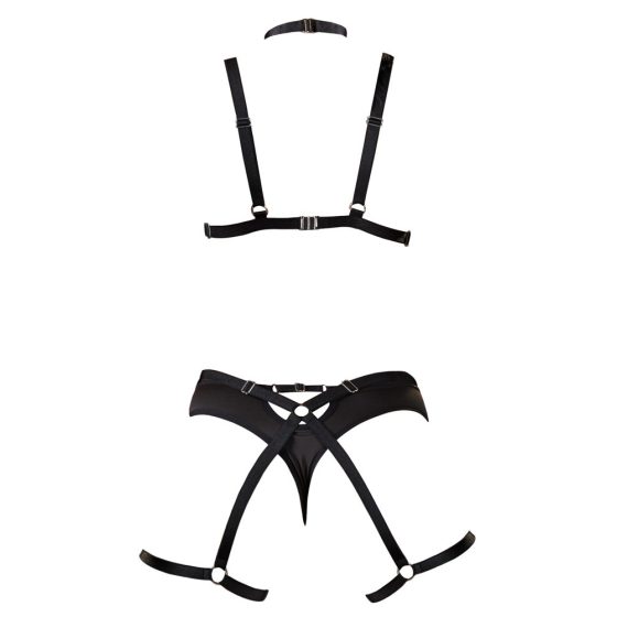 Cottelli - ornament body harness trio bielizna - czarny (S-L)
