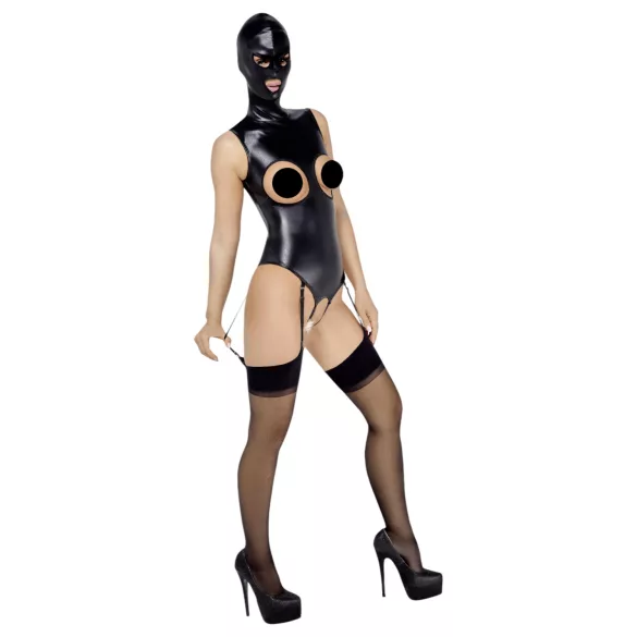 Bad Kitty - body otwarte kroki i piersi + maska na usta - czarne - L