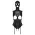 Bad Kitty - otwarty body z maską do oralnych przygód (czarny) - XL