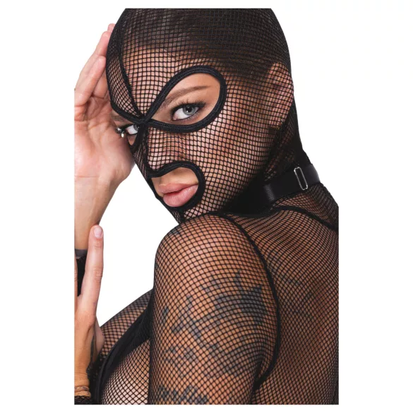 Bad Kitty - przezroczysty siateczkowy zestaw BDSM z biczem (czarny) - L