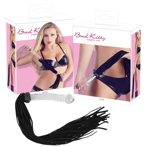 Bad Kitty - szklany dildo i skórzany bat (przezroczysty-czarny)