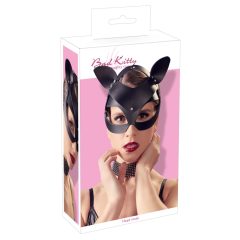   Bad Kitty - sztuczna skóra, maska kota z kryształkami - czarna (S-L)