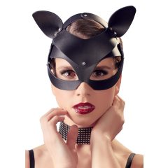   Bad Kitty - sztuczna skóra, maska kota z kryształkami - czarna (S-L)