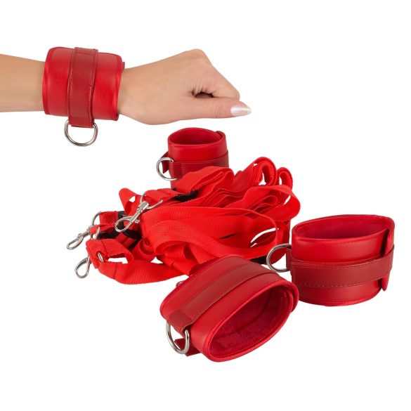 Bad Kitty - kajdanki do łóżka z rzepem - skóra ekologiczna - czerwone