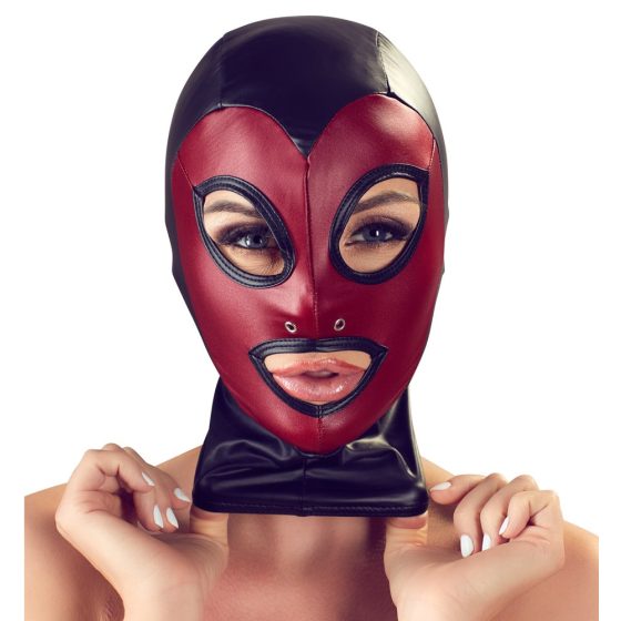 Bad Kitty - obfita, błyszcząca maska - czarno-czerwona (S-L)