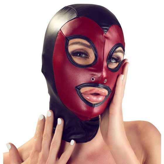 Bad Kitty - obfita, błyszcząca maska - czarno-czerwona (S-L)