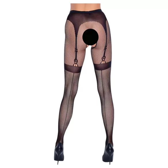 Cottelli Legwear - pończochy samonośne z otwartym krokiem - czarne S-L