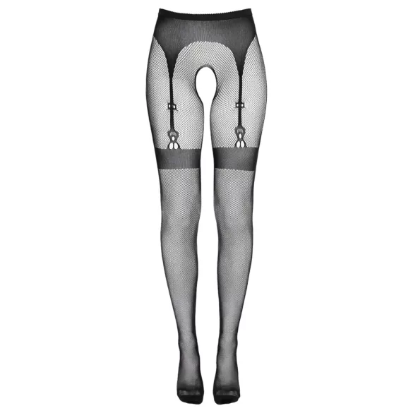 Cottelli Legwear - pończochy samonośne z otwartym krokiem - czarne S-L