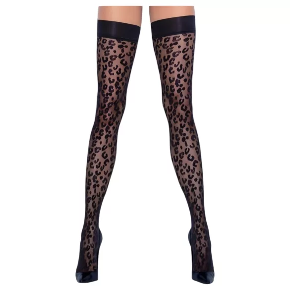 Cottelli Legwear - pończochy samonośne - wzór panterka - czarne - 4