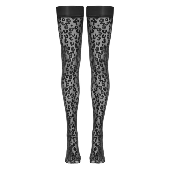Cottelli Legwear - pończochy samonośne - wzór panterka - czarne - 4