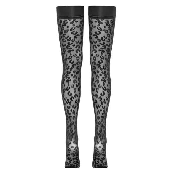 Cottelli Legwear - pończochy samonośne - wzór panterka - czarne - 4