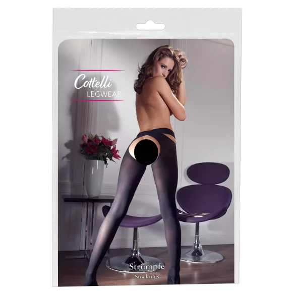 Cottelli - pończochy z paskami krzyżowymi - czarne - L/XL