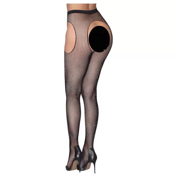 Cottelli Legwear - otwarte, błyszczące, czarne pończochy (S-L)