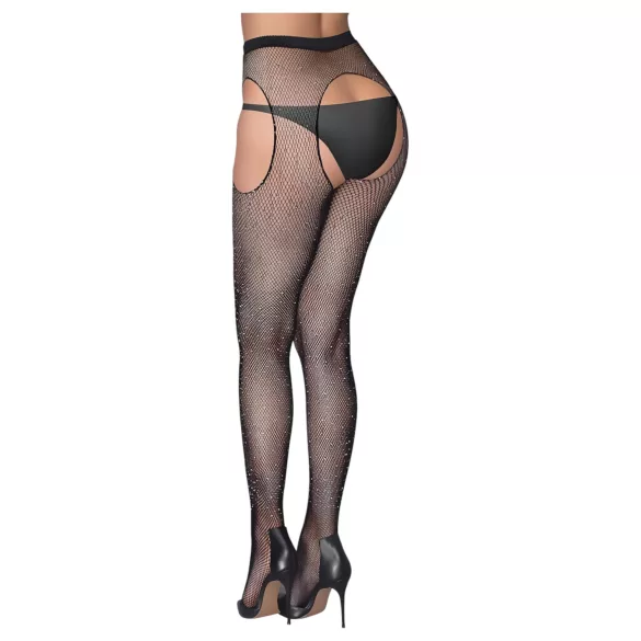 Cottelli Legwear - otwarte, błyszczące, czarne pończochy (S-L)